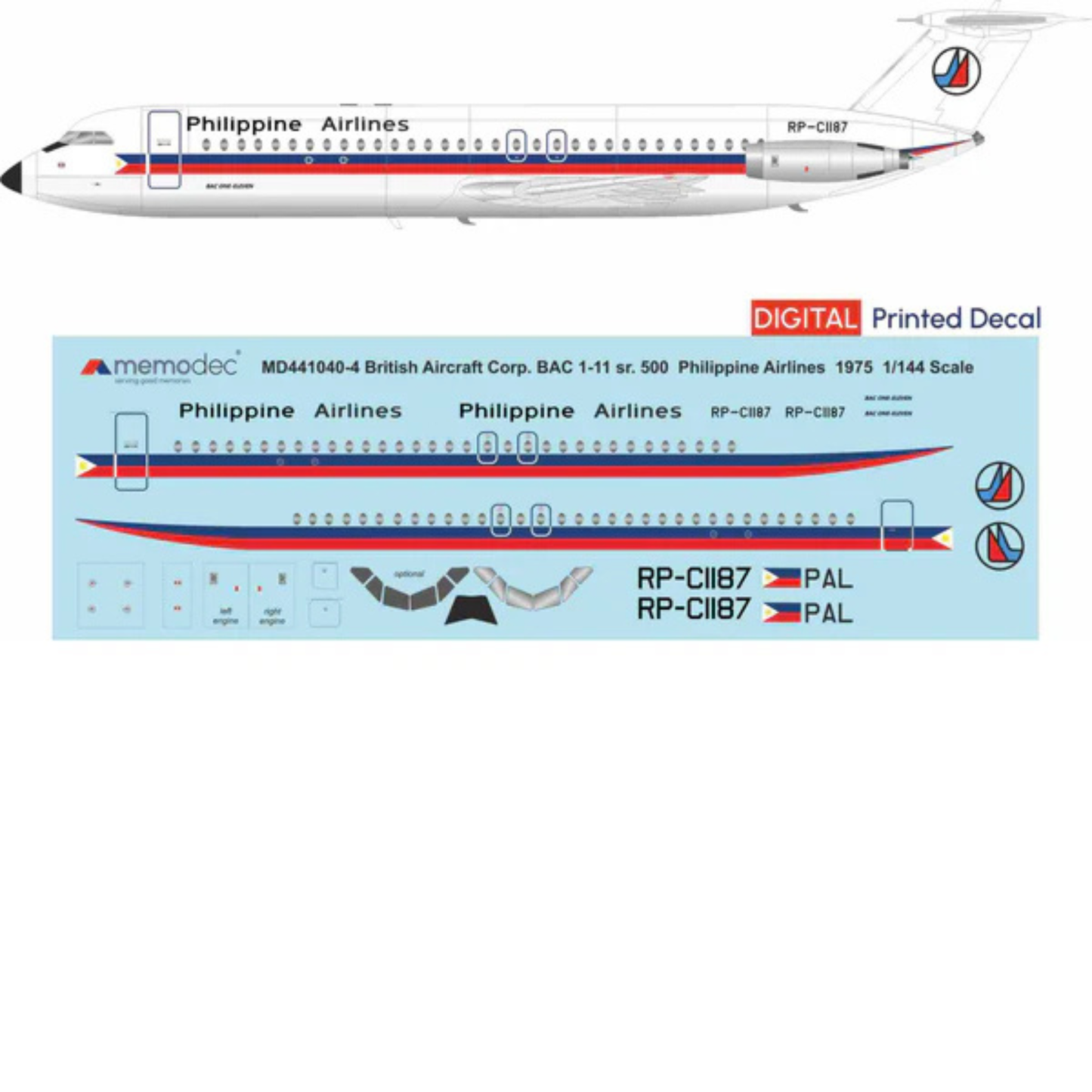 BAC 1-11 sr.500 Philippine Airlines (1975) Decal