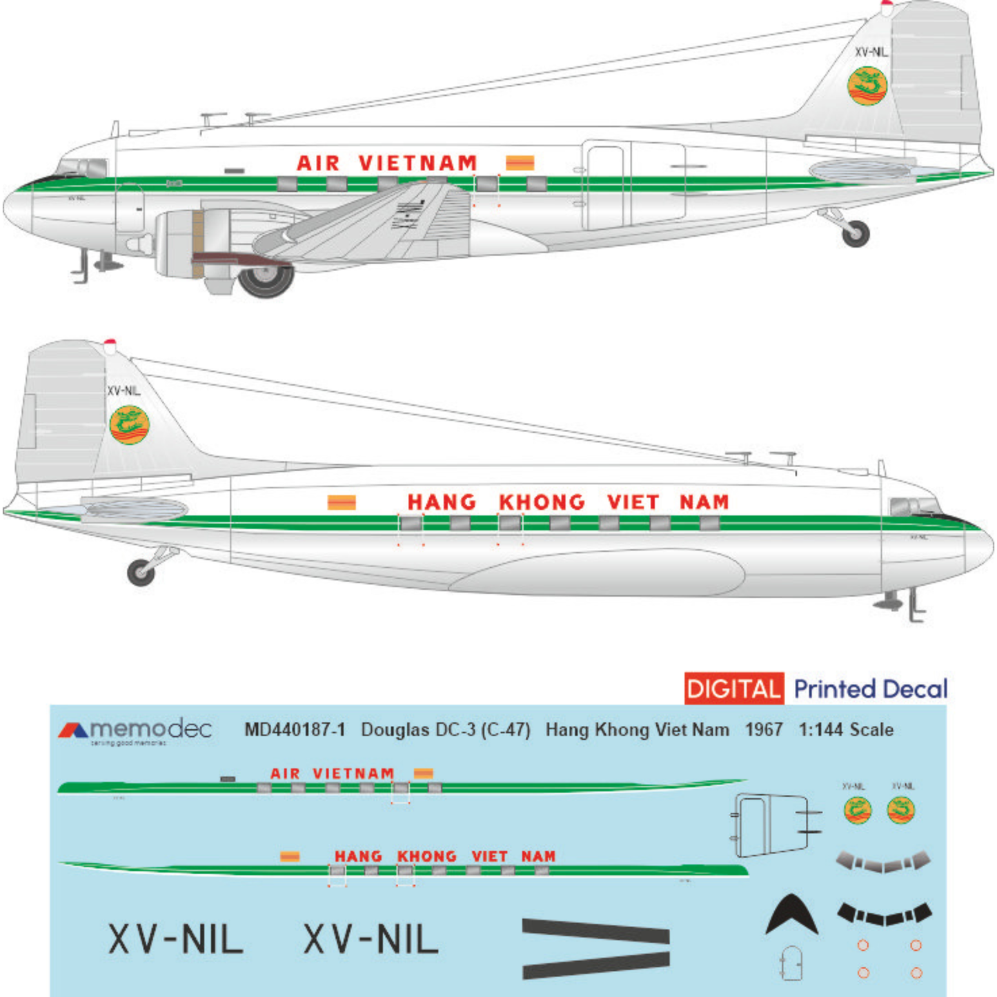 Douglas DC-3 (C-47) Air Vietnam / Hang Khong Viet Nam (1967) Decal