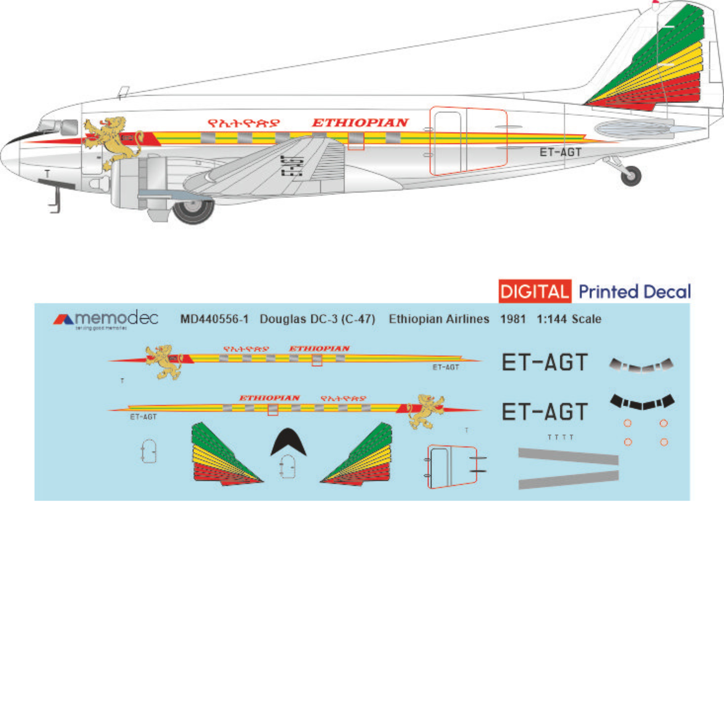 Douglas DC-3 (C-47) Ethiopian Airlines (1981) Decal