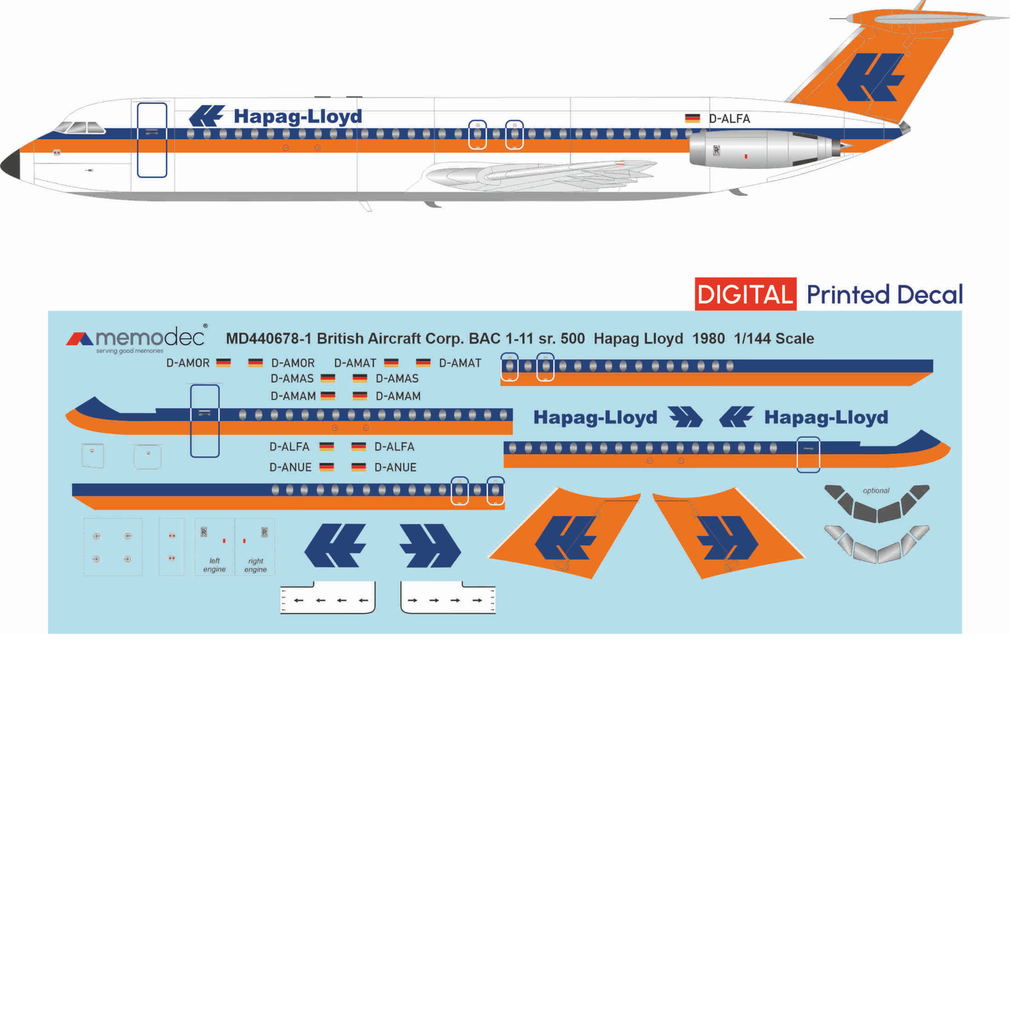 BAC 1-11 sr.500 Hapag Lloyd (1980) Decal