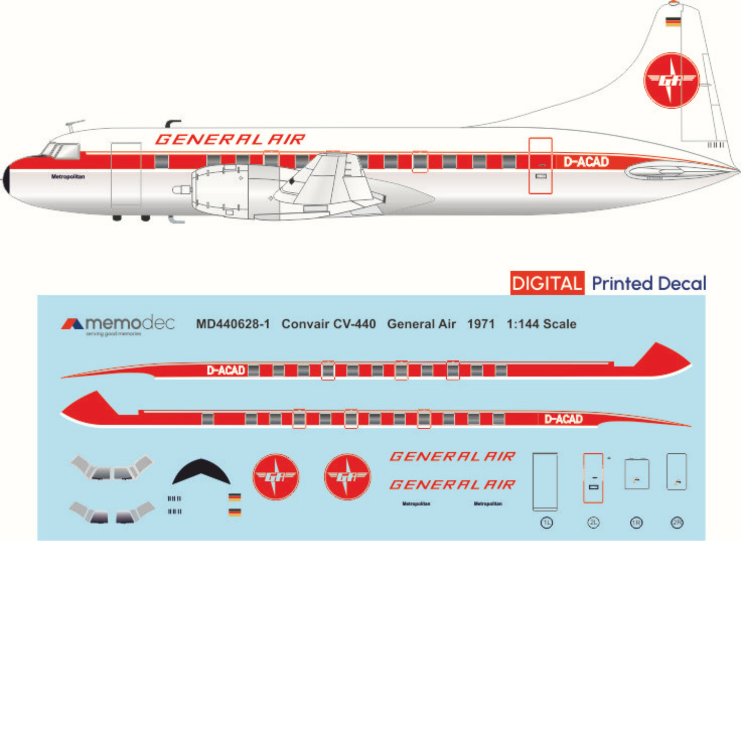 Convair CV-440 Metropolitan General Air (1971) Decal