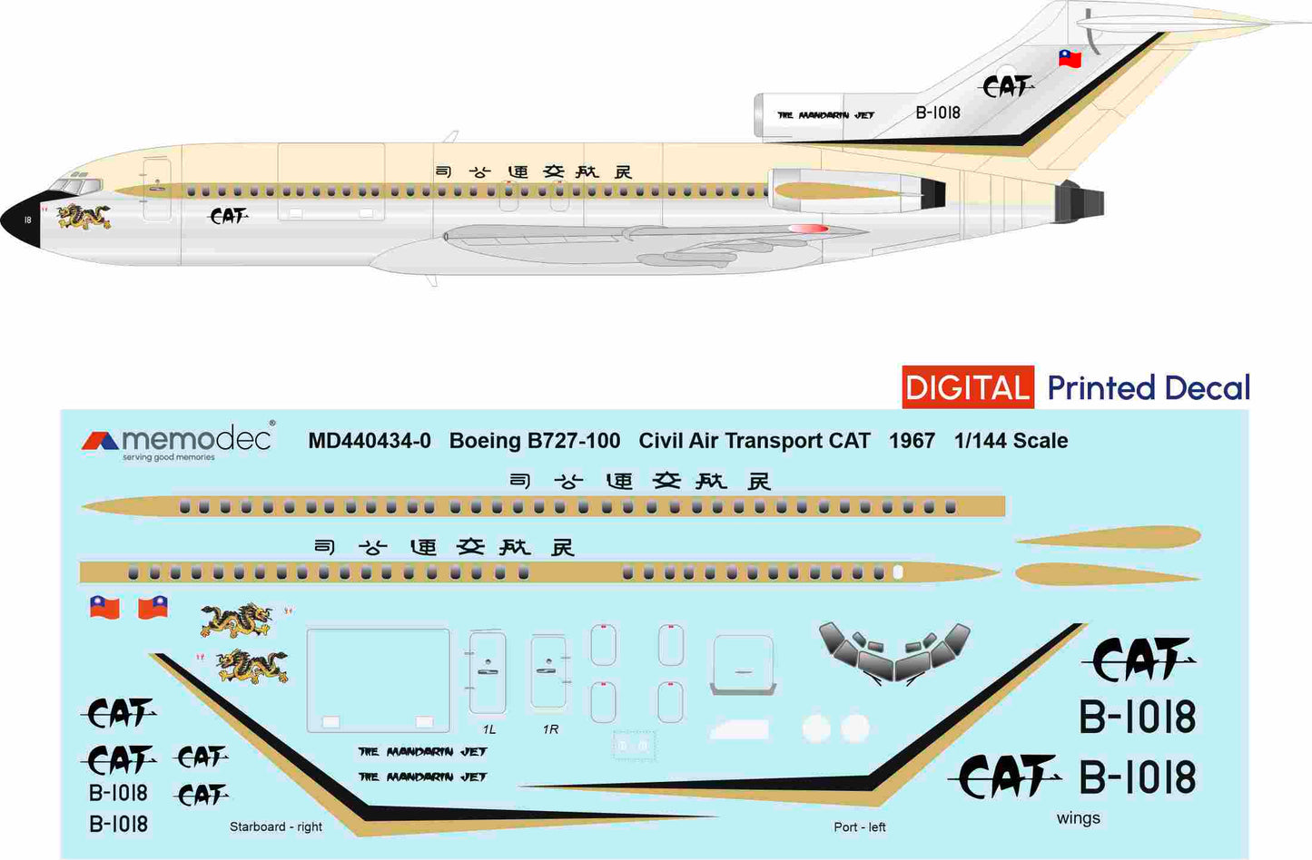 Boeing 727-100 Civil Air Transport (CAT) (1967) Decal