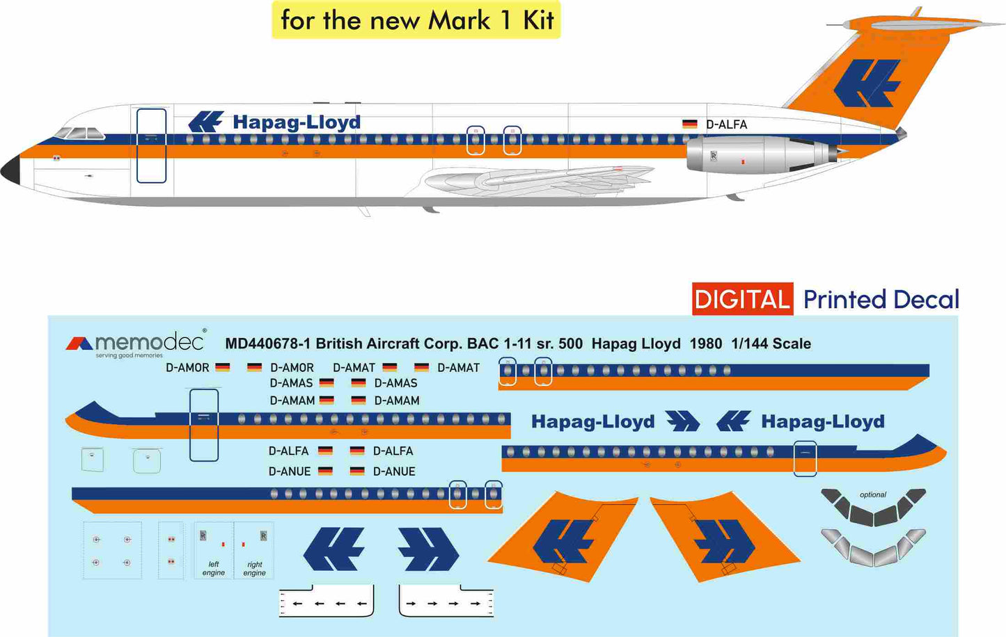 BAC 1-11 sr.500 Hapag Lloyd (1980) Decal