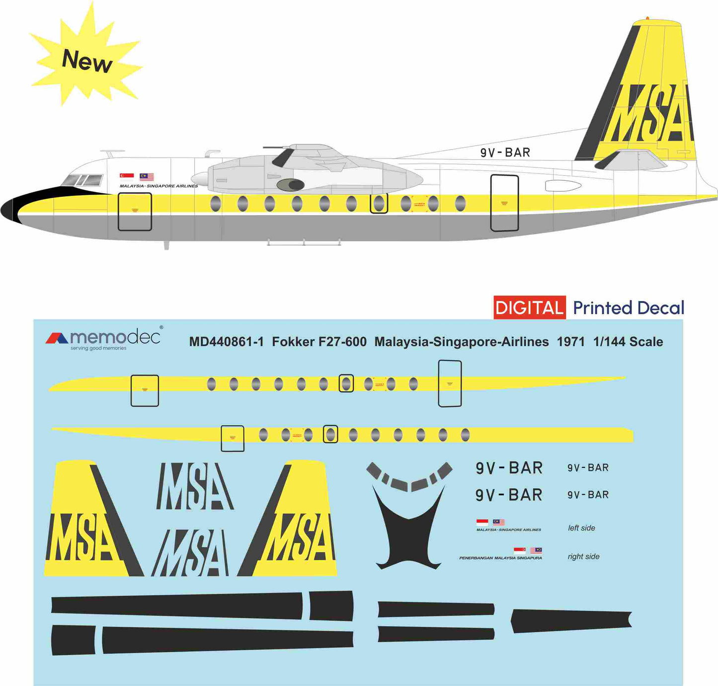 Fokker F27-200 Malaysia-Singapore Airlines (1971) Decal