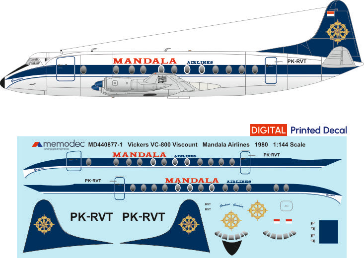 Vickers Viscount VC-800 Mandala Airlines (1980) Decal