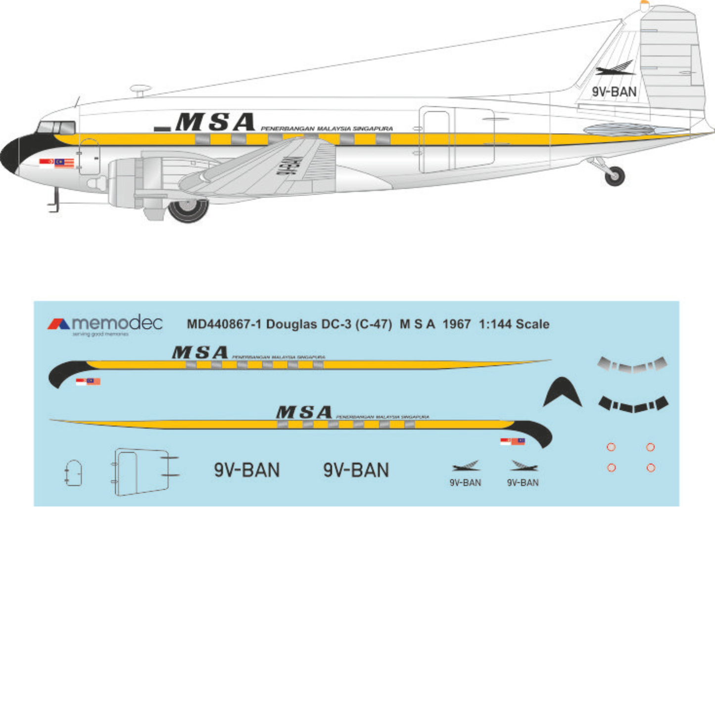 Douglas DC-3 (C-47) Malaysia-Singapore Airlines (1967) Decal