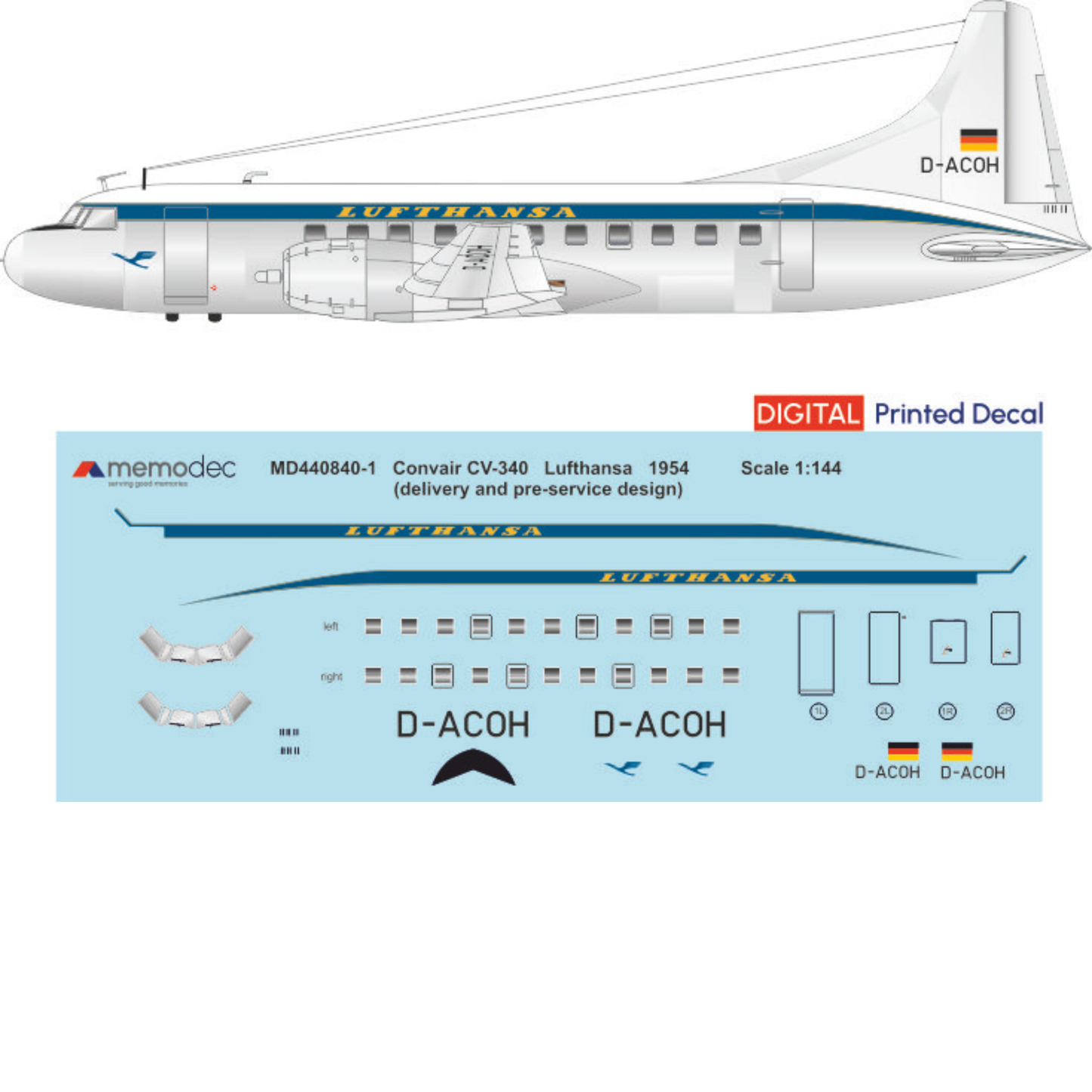 Convair CV-340 Lufthansa (1954) (Delivery and Pre-Service Livery) Decal