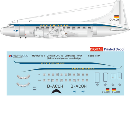 Convair CV-340 Lufthansa (1954) (Delivery and Pre-Service Livery) Decal