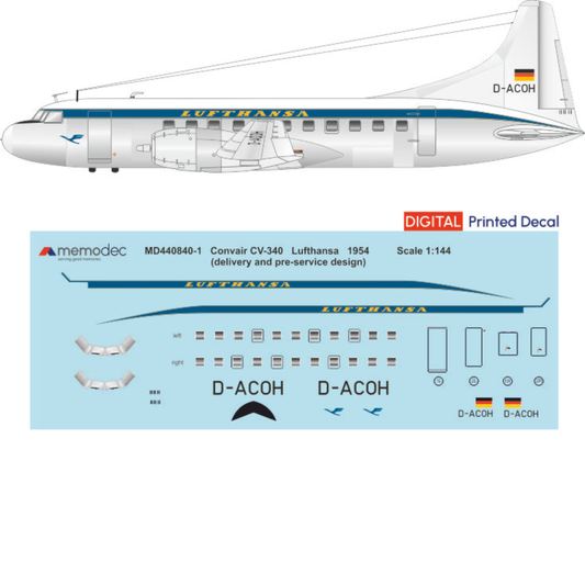 Convair CV-340 Lufthansa (1954) (Delivery and Pre-Service Livery) Decal