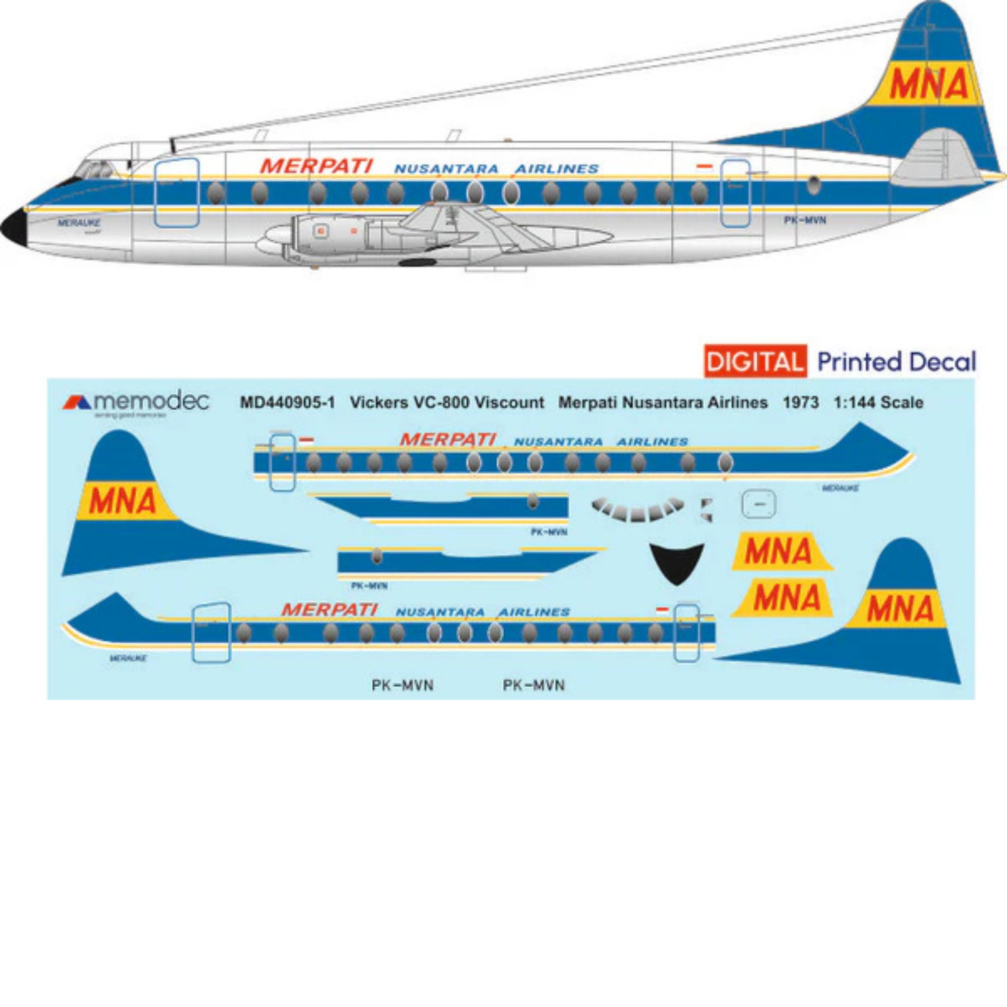 Vickers Viscount VC-800 Merpati Nusantara Airlines (1973) Decal