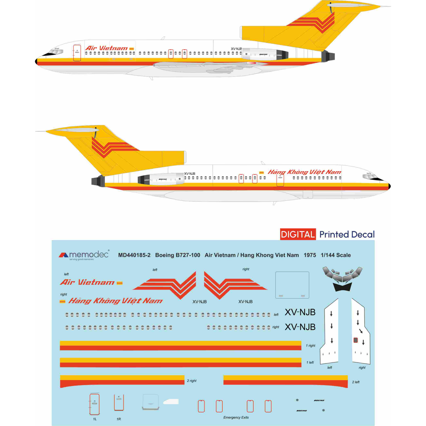 Boeing 727-100 Air Vietnam/Hang Khong Viet Nam (1975) Decal
