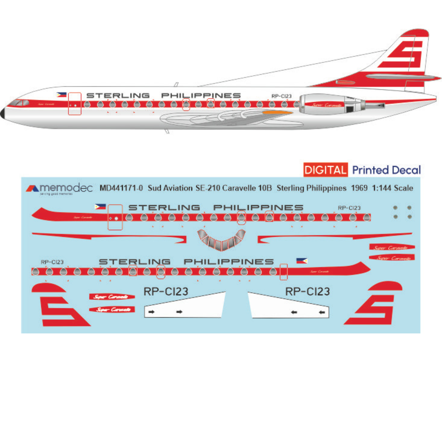 Sud Aviation SE-210 Caravelle 10B Sterling Philippines (1969) Decal
