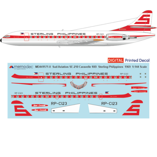 Sud Aviation SE-210 Caravelle 10B Sterling Philippines (1969) Decal