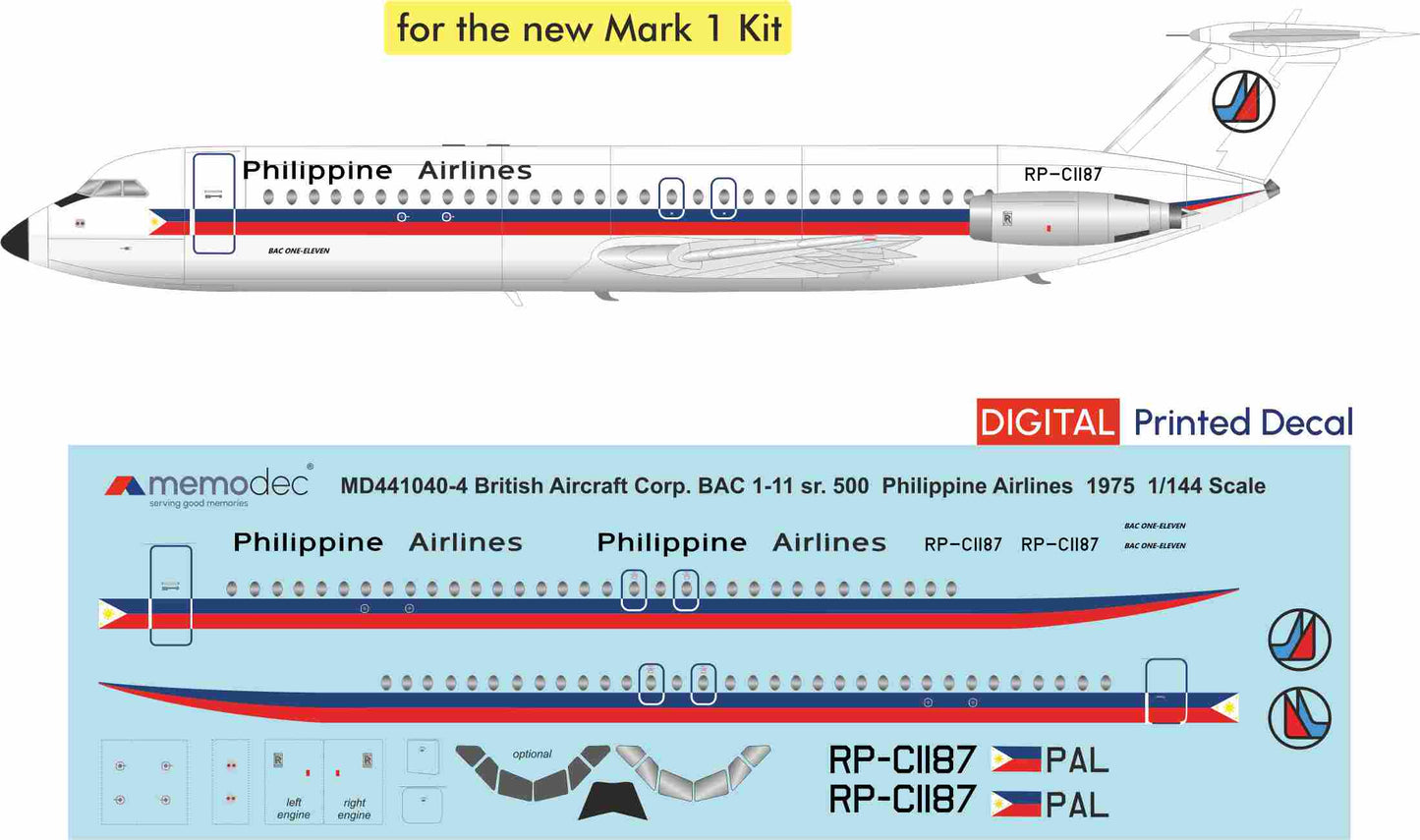 BAC 1-11 sr.500 Philippine Airlines (1975) Decal