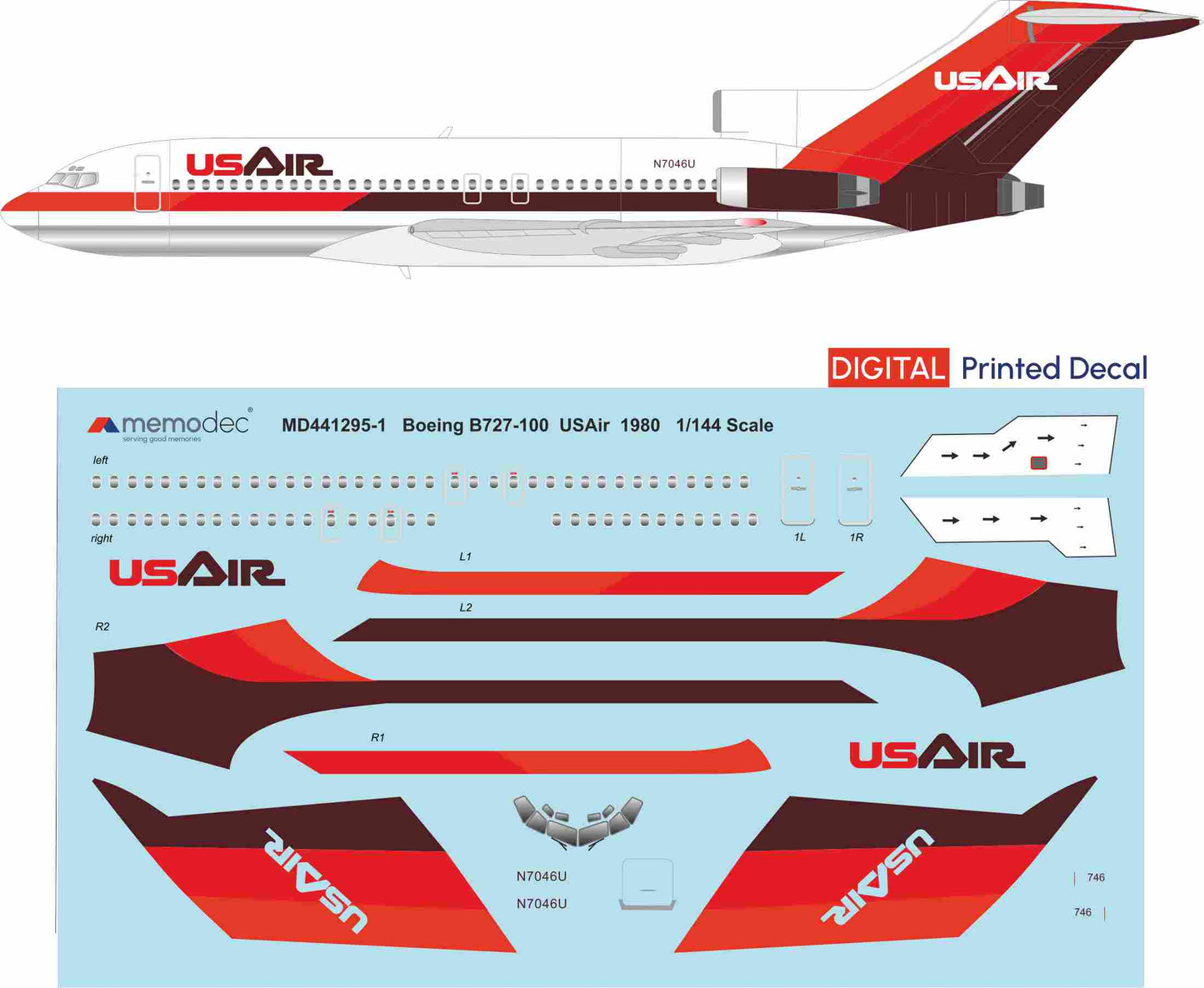 Boeing 727-100 USAir (1980) Decal