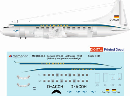 Convair CV-340 Lufthansa (1954) (Delivery and Pre-Service Livery) Decal