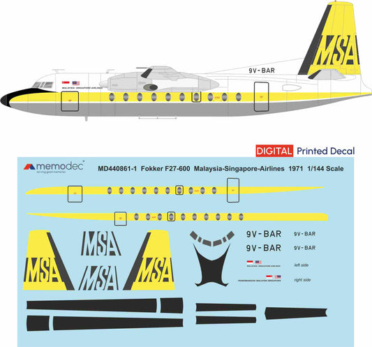 Fokker F27-200 Malaysia-Singapore Airlines (1971) Decal