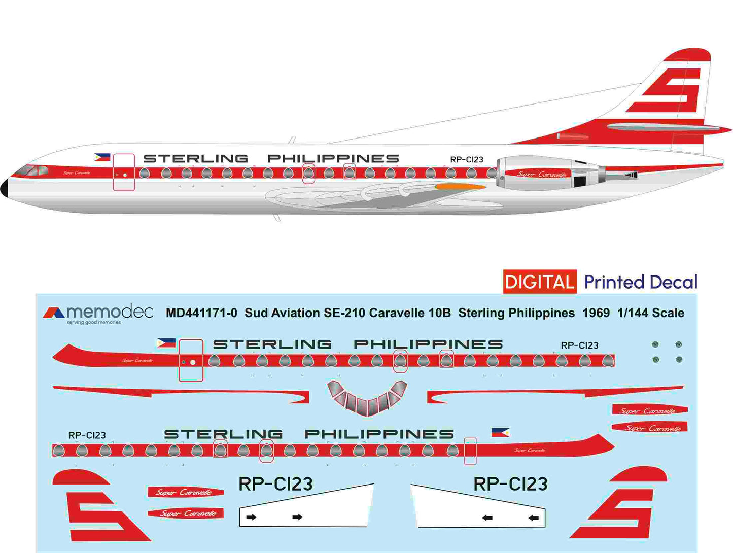 Sud Aviation SE-210 Caravelle 10B Sterling Philippines (1969) Decal