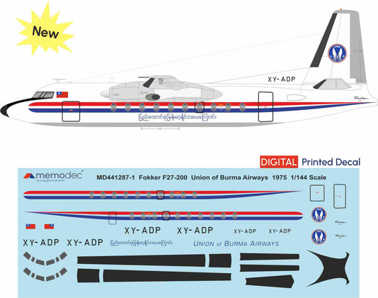 Fokker F27-200 Union of Burma Airways UBA (1975) Decal