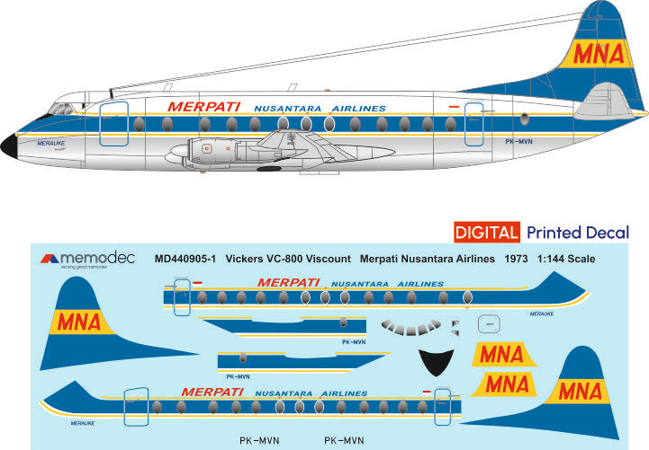 Vickers Viscount VC-800 Merpati Nusantara Airlines (1973) Decal