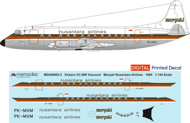 Vickers Viscount VC-800 Merpati Nusantara Airlines (1985) Decal