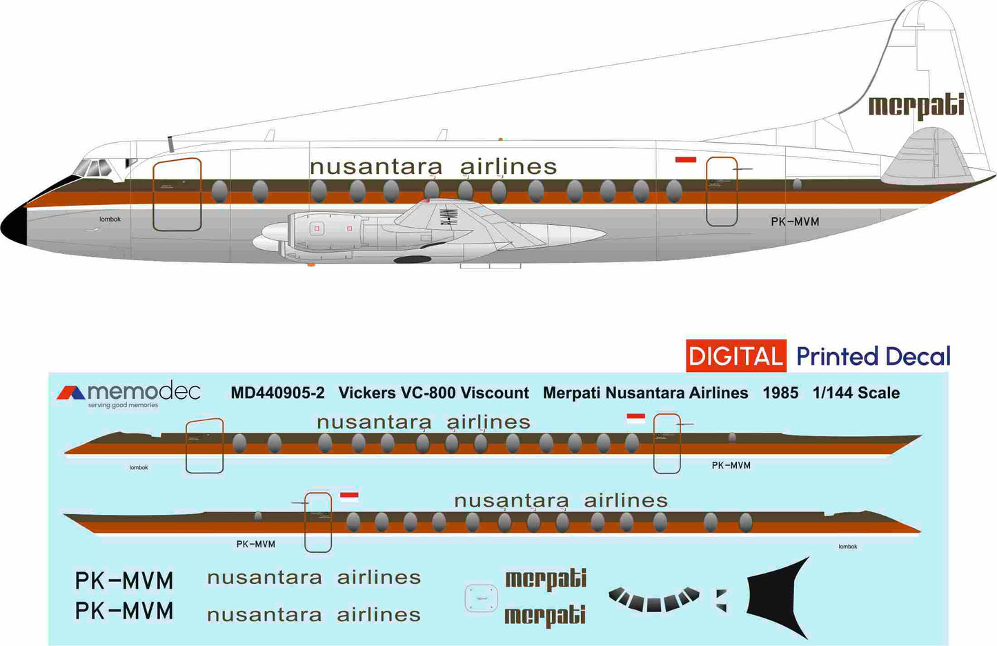 Vickers Viscount VC-800 Merpati Nusantara Airlines (1985) Decal