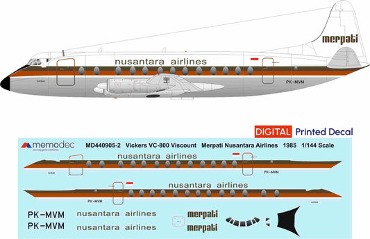 Vickers Viscount VC-800 Merpati Nusantara Airlines (1985) Decal