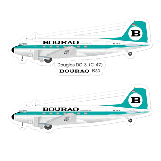 Douglas DC-3 (C-47) Bouraq Indonesia (1980) Sticker Set - Memodec