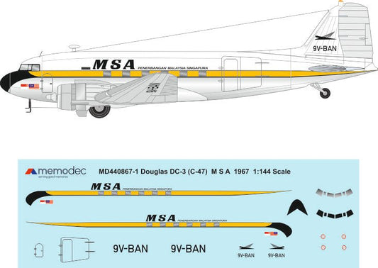 Douglas DC-3 (C-47) Malaysia-Singapore Airlines (1967) - Memodec