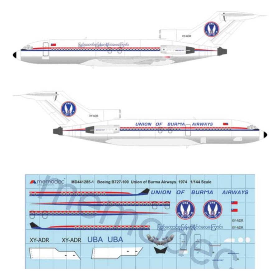 Boeing 727-100 Union of Burma Airways (UOB) (1974) Decal decal sheet