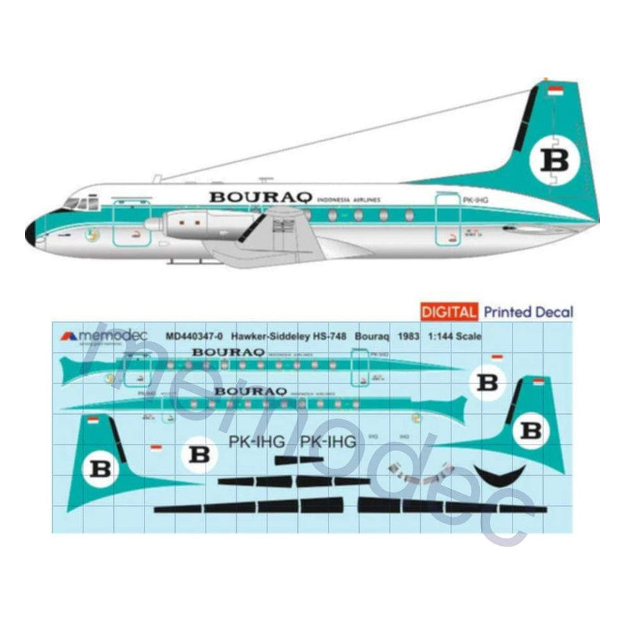 Hawker Siddeley HS-748 Bouraq Indonesia (1983) Decal decal sheet