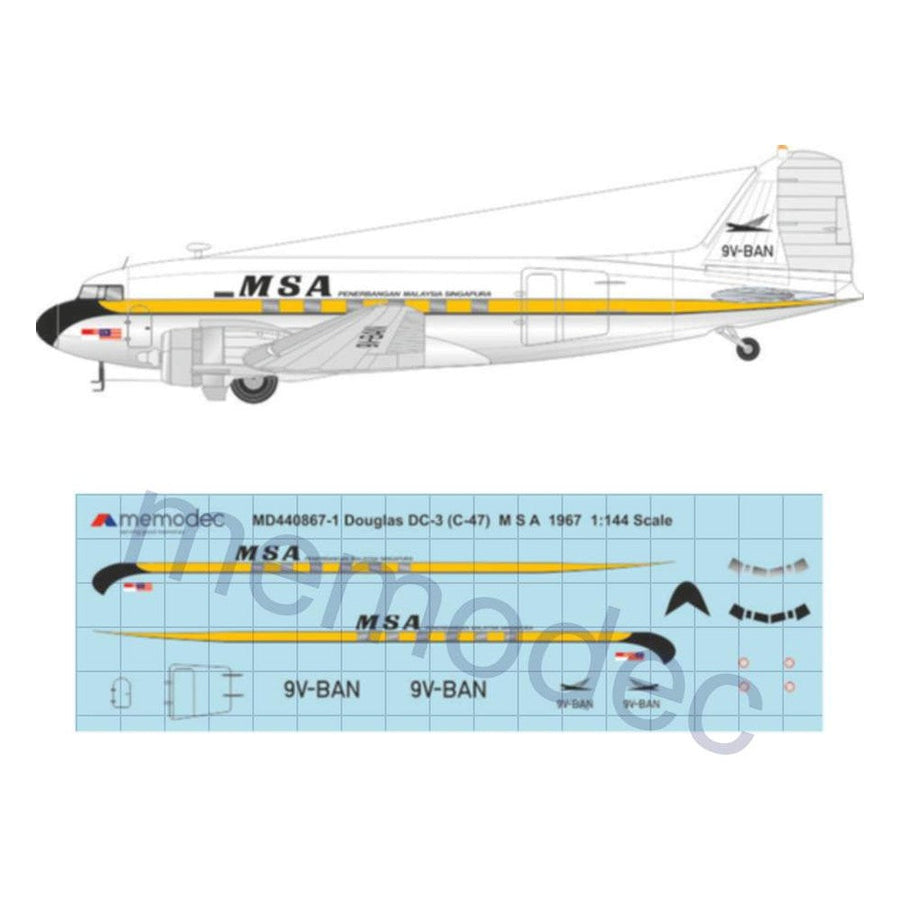 Douglas DC-3 (C-47) Malaysia-Singapore Airlines (1967) Decal decal sheet