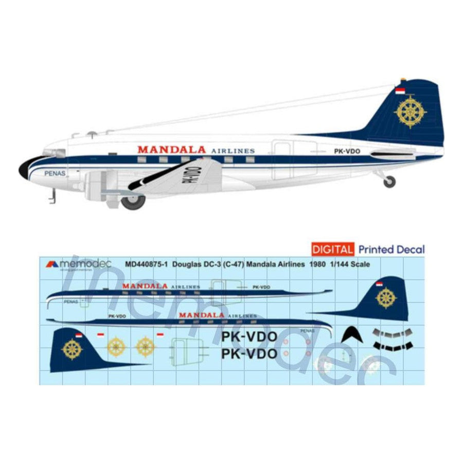 Douglas DC-3 (C-47) Mandala Airlines (1980) Decal decal sheet